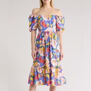 Vince Camuto Off-Shoulder Floral Midi Dress